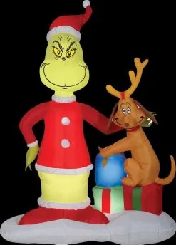Morris Airblown Grinch & Max With Presents Inflatable Scene - Dr. Seuss