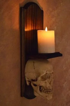 Skeletons And More "Classic Skull Wall Sconce Style II W/ Ivory Flameless Candle" Haunted House Lighting -Halloween Horror Decorations Shop classic skull wall sconce style ii w ivory flameless candle haunted house lighting 23613261377