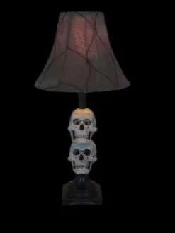 Skeletons And More "Desk Lamp With 2 Mini-Skulls And Antique Shade" Haunted House Lighting