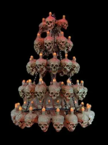 Skeletons And More "Five-Tiered Life-Size Skull Chandelier With 60 Skulls" Haunted House Lighting 3 Skeletons And More "Five-Tiered Life-Size Skull Chandelier With 60 Skulls" Haunted House Lighting