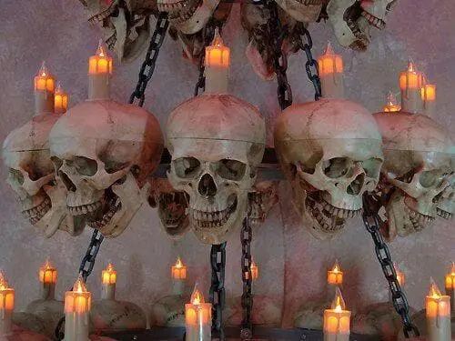 Skeletons And More "Five-Tiered Life-Size Skull Chandelier With 60 Skulls" Haunted House Lighting 6 Skeletons And More "Five-Tiered Life-Size Skull Chandelier With 60 Skulls" Haunted House Lighting - Image 4