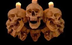 Skeletons And More "Skull Chandelier With 8 Skulls And Flameless Candles" Haunted House Lighting
