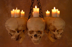 Skeletons And More "Skull Chandelier With 8 Skulls And Flameless Candles" Haunted House Lighting 7 Skeletons And More "Skull Chandelier With 8 Skulls And Flameless Candles" Haunted House Lighting -Halloween Horror Decorations Shop skull chandelier with 8 skulls and flameless candles haunted house lighting 23696522817