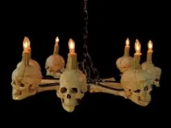 Skeletons And More "Wagon Wheel Skull Chandelier" Haunted House Lighting