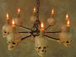 Skeletons And More "Wagon Wheel Skull Chandelier" Haunted House Lighting -Halloween Horror Decorations Shop wagon wheel skull chandelier haunted house lighting 23613684737