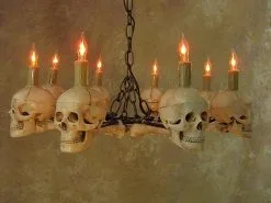 Skeletons And More "Wagon Wheel Skull Chandelier" Haunted House Lighting -Halloween Horror Decorations Shop wagon wheel skull chandelier haunted house lighting 23613688001